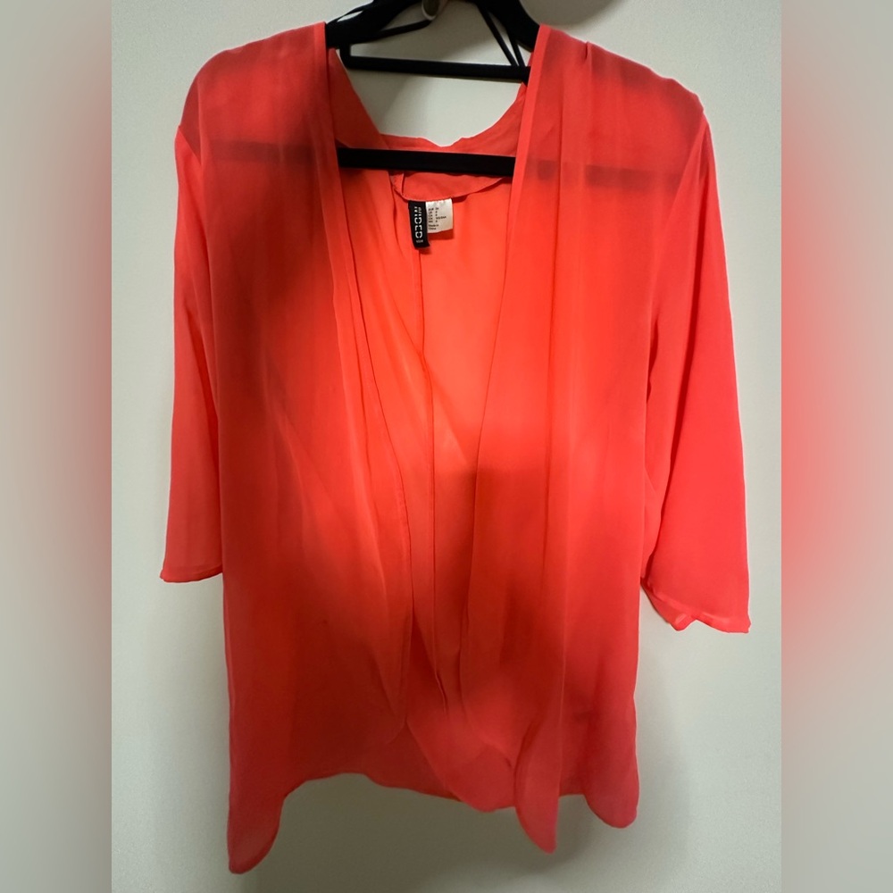 H&M Women's Coral Sheer Drape Front Top